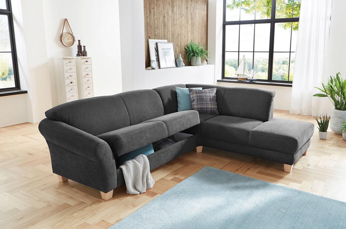 Ecksofa Gotland schwarz mit Bettkasten, 257x212 cm - Schwarz/Naturfarben, KONVENTIONELL, Textil (257/212cm) - Sit & More
