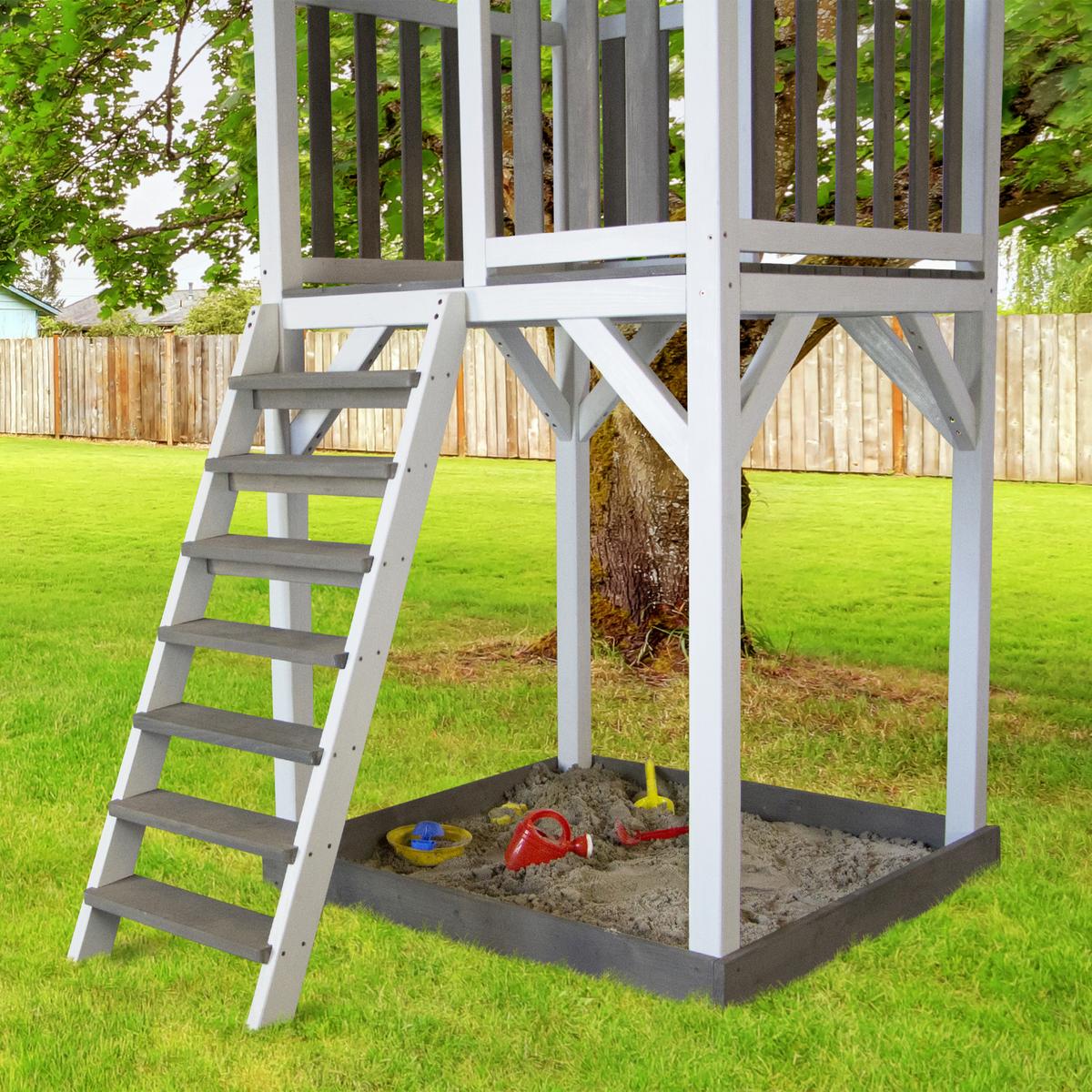 Spielhaus Climbing & Double Swing Aus Zedernholz - Blau/Weiß, Basics, Holz (519/241.9/349cm) - Ambia Garden