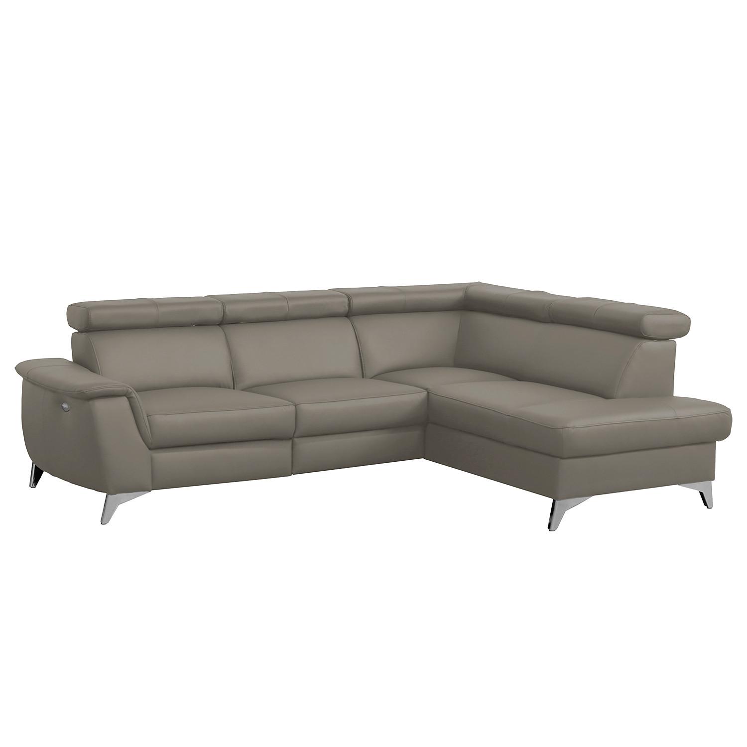 Ecksofa Lince Schlammfarben S: 257x197 cm - Chromfarben/Schlammfarben, Design, Leder/Textil (257/197cm) - Livetastic