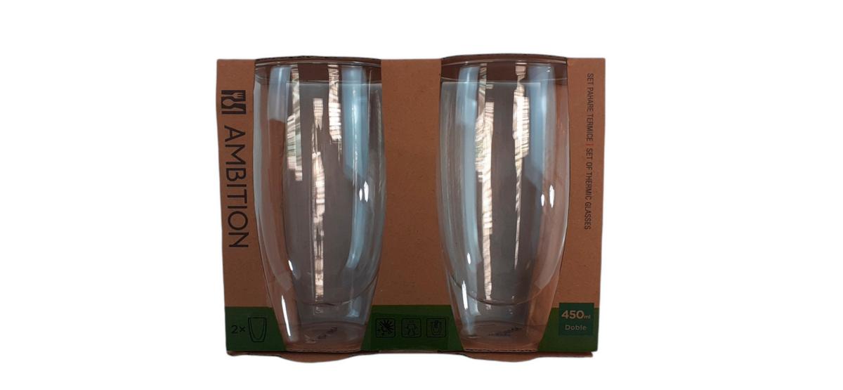 Latte-macchiato-pohár Pohár Szett 2db - áttetsző, Üveg (450ml)