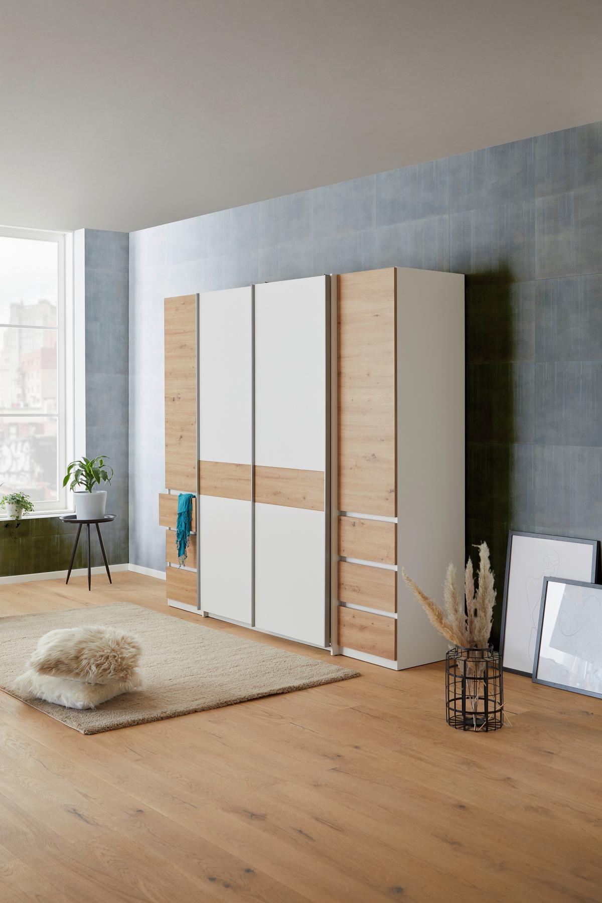 Drehtürenschrank Mit Laden B: 215 Cm Fabio Weiß/eiche Dekor - Eiche Artisan/Weiß, KONVENTIONELL, Holzwerkstoff (215/215/61,9cm)