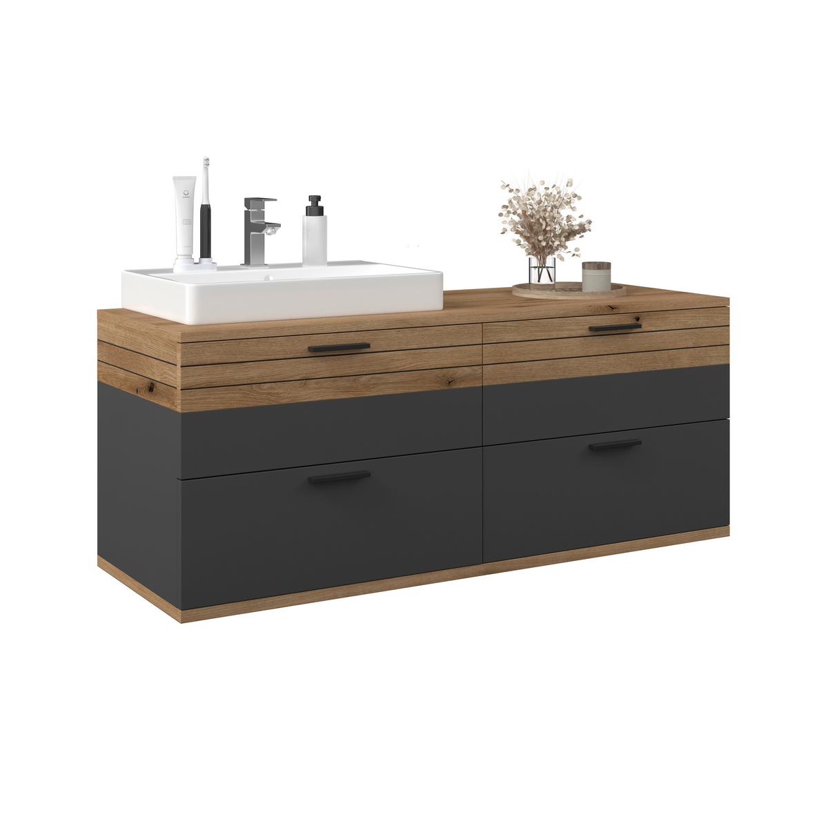 Waschbeckenunterschrank Cotia Cotlu B: 57 cm Anthrazit - Eichefarben/Anthrazit, MODERN, Keramik/Holzwerkstoff (140/57/48cm) - James Wood
