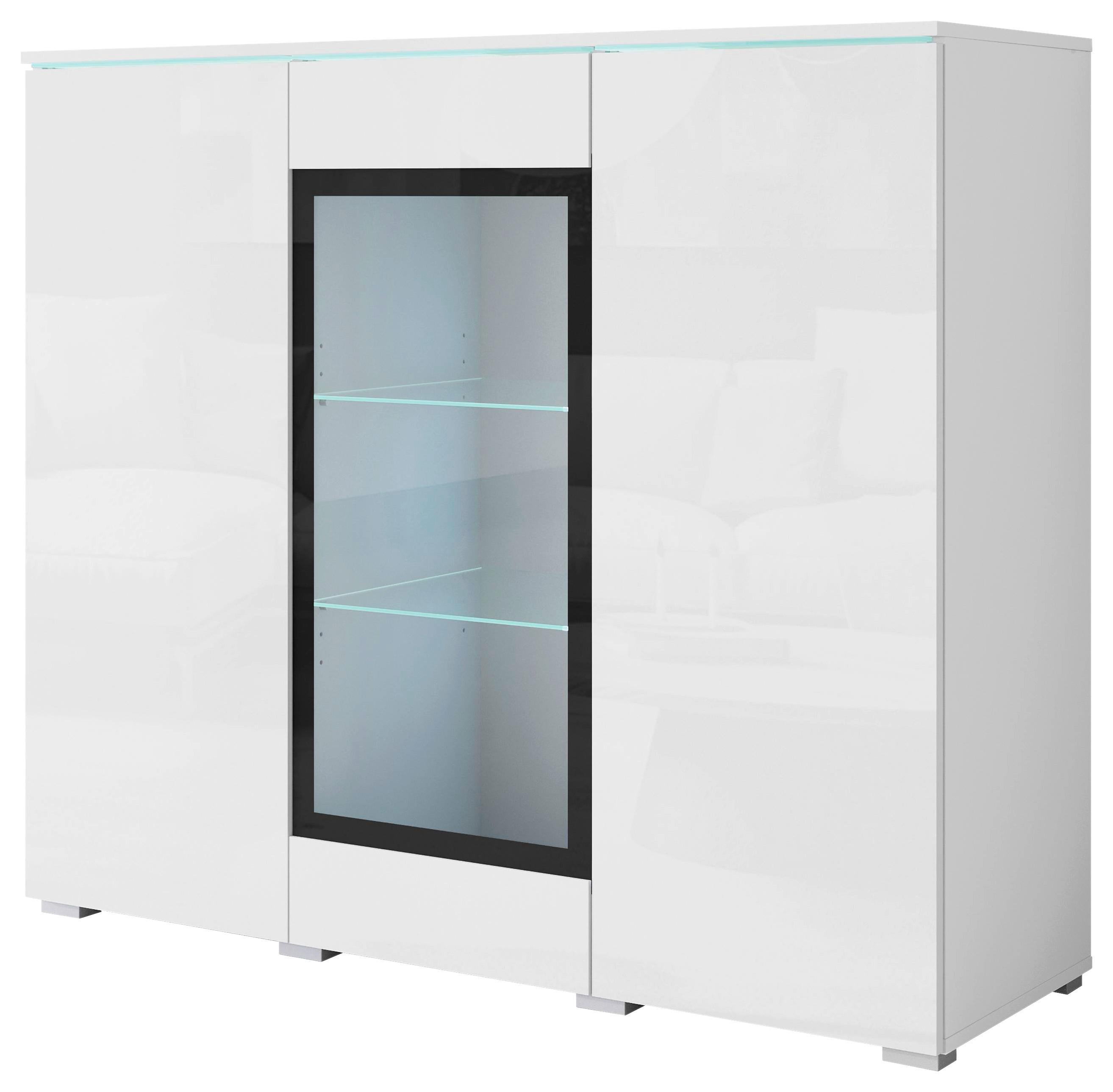 Highboard Vera Weiss Hochglanz B:120cm - Weiß Hochglanz/Weiß, Trend, Glas/Holzwerkstoff (120/103,3/39,5cm) - P & B