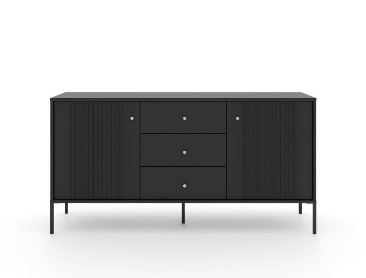 ŠIROKÁ KOMODA ISEO BLACK/BLACK/GOLD - černá/barvy zlata, Design, kov/kompozitní dřevo (154,5/79/39cm) - MID.YOU