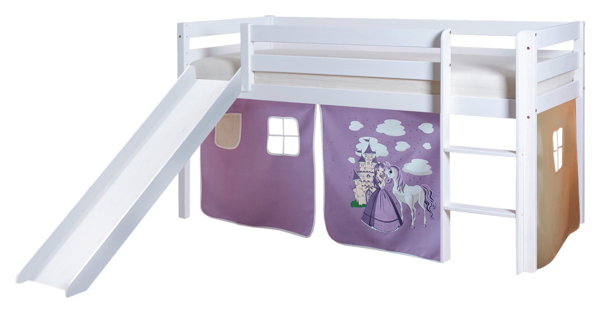 Spielbett Manuel Weiß/flieder Kiefer Massiv 90 Cm Rutsche