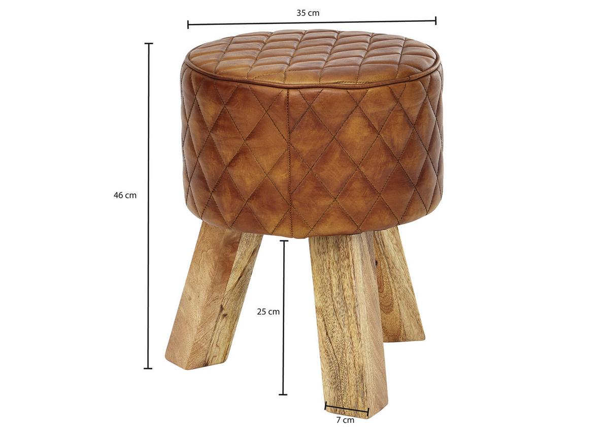 Taburetka Hocker pravá koža - hnedá/prírodná farba, Modern, koža/drevo (35/46/35cm) - MID.YOU