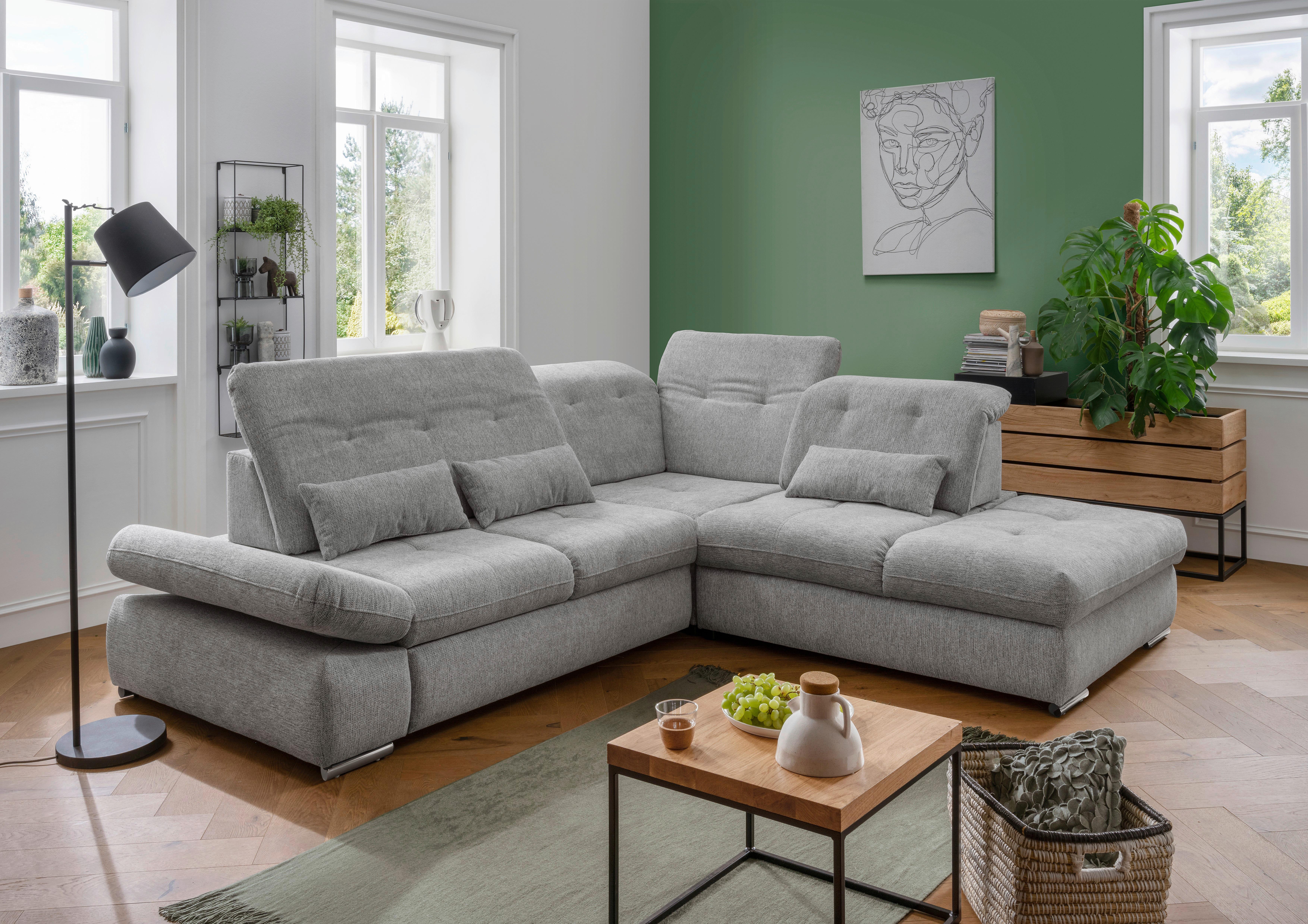Ecksofa mit Schlaffunktion Dalida Silberfarben Chenille - Chromfarben/Silberfarben, Design, Textil (280/254cm) - Livetastic