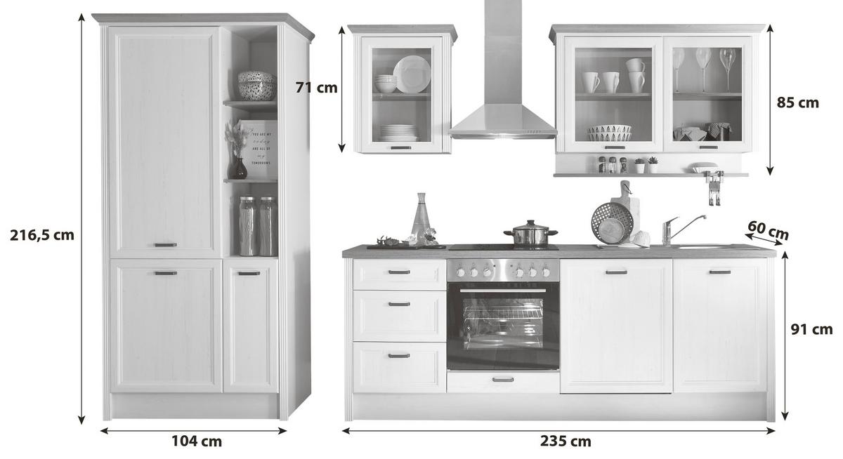 Küchenzeile Jasmin mit Geräten B: 235-104 cm - Anthrazit/Eiche Artisan, ROMANTIK / LANDHAUS, Holzwerkstoff (235-104/217/217/60/61cm) - MID.YOU