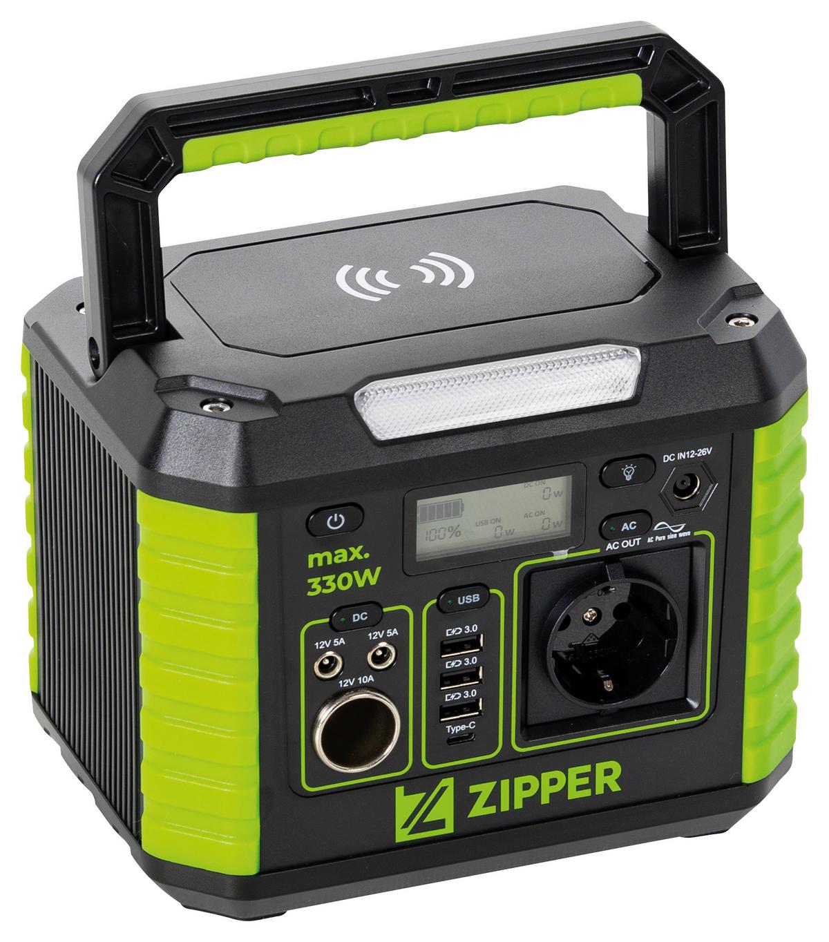Powerstation Zi-Ps330 330 W 288,6 Wh Tragbar, Ladezeit 5 H - Schwarz/Grün, Basics (15,5/16,5/20,5cm) - Zipper