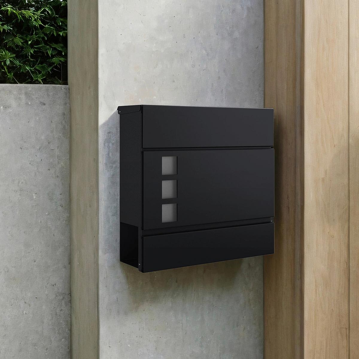 Briefkasten Schwarz B: 37 Cm - Schwarz, Basics, Metall (37/37/10,5cm)