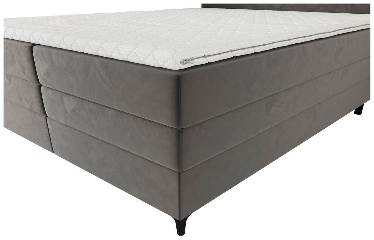 Boxspringbett Taro mit Topper 180x200 cm Grau - Schwarz/Grau, KONVENTIONELL, Textil/Metall (180/200cm)