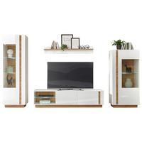 Wohnwand Clair Weiß/Eichefarben B: 340cm - Eichefarben/Weiß, Design, Glas/Holzwerkstoff (340/194/40cm) - MID.YOU