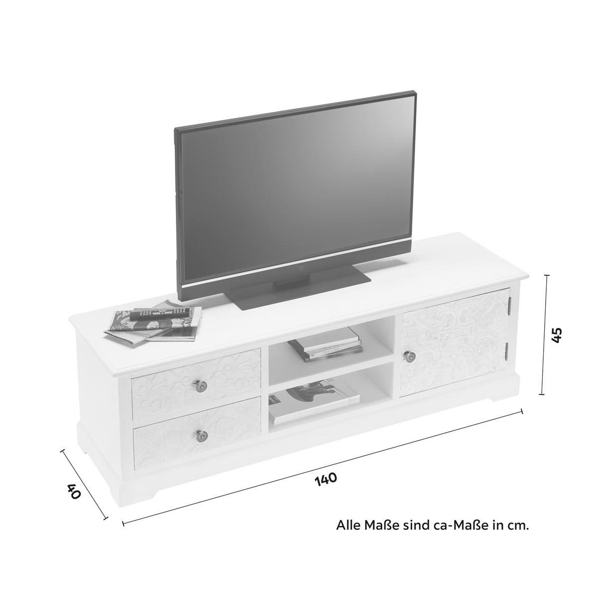 TV diel AVERY - biela/bronzová, Modern, kov/drevo (140/45/40cm) - Bessagi Home