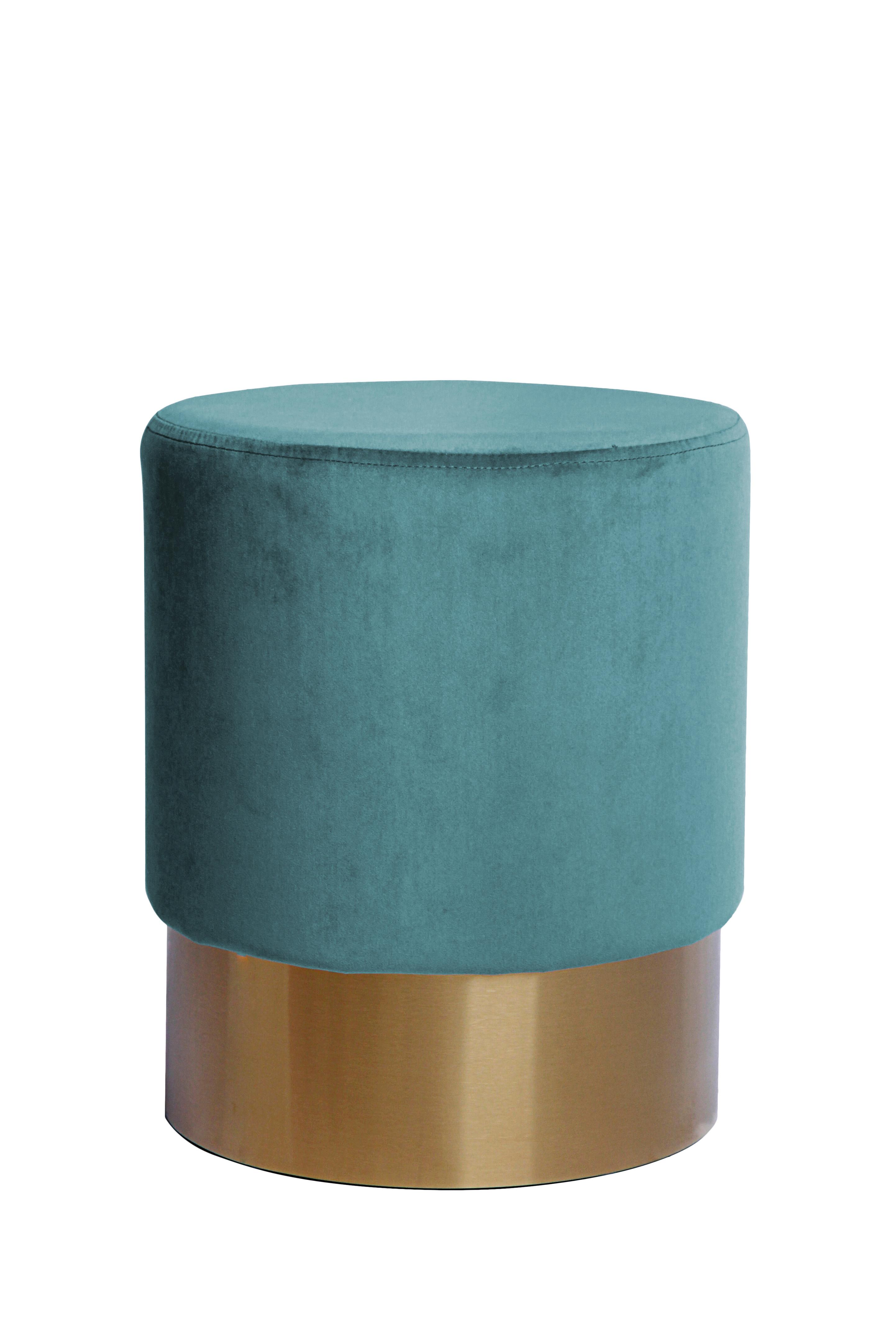 Hocker: Nano Samt Petrol/Goldfarben H: 42 cm