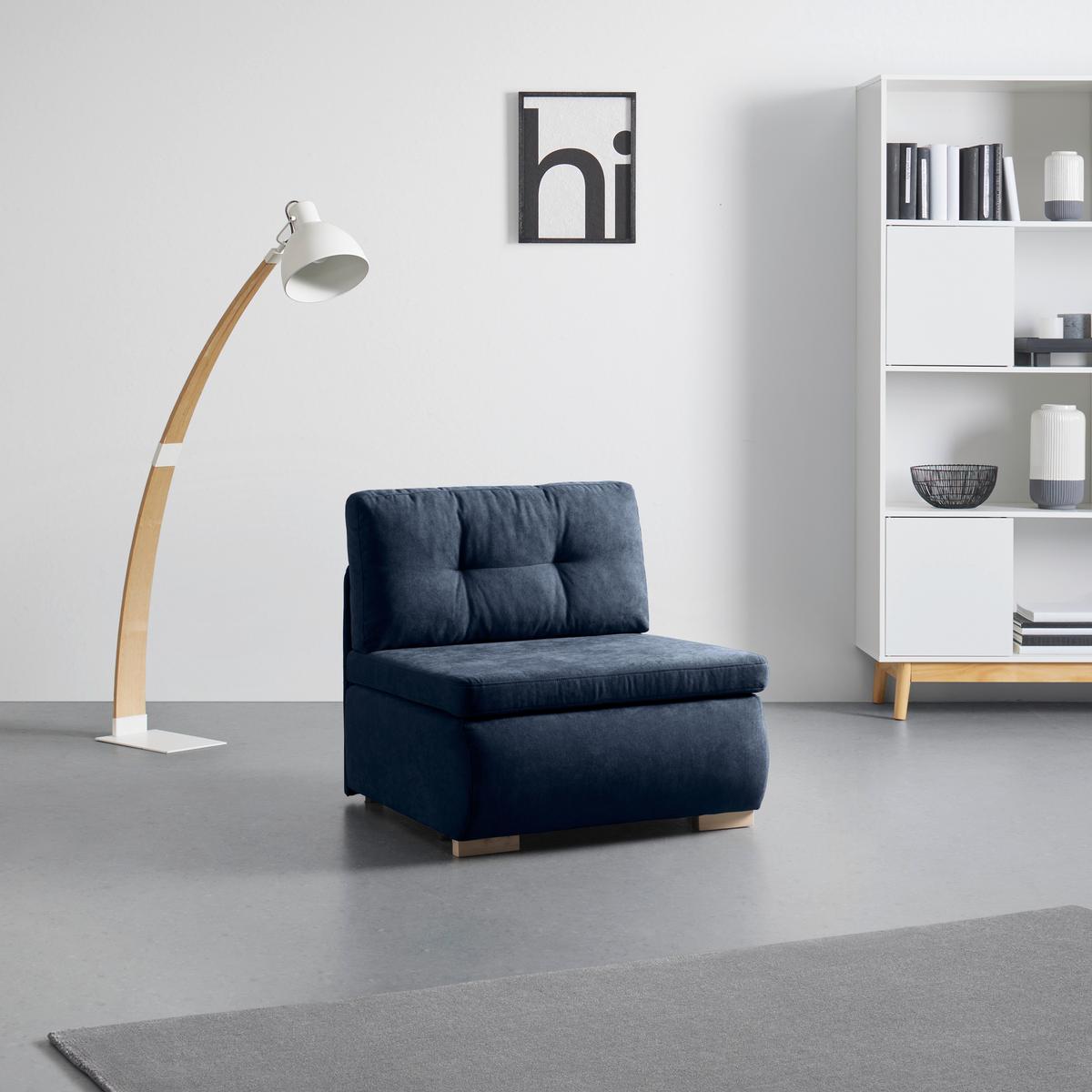 Rozkladacie kreslo MODENA, tmavomodrá - čierna/prírodná farba, textil/plast (89/88/90cm) - Based