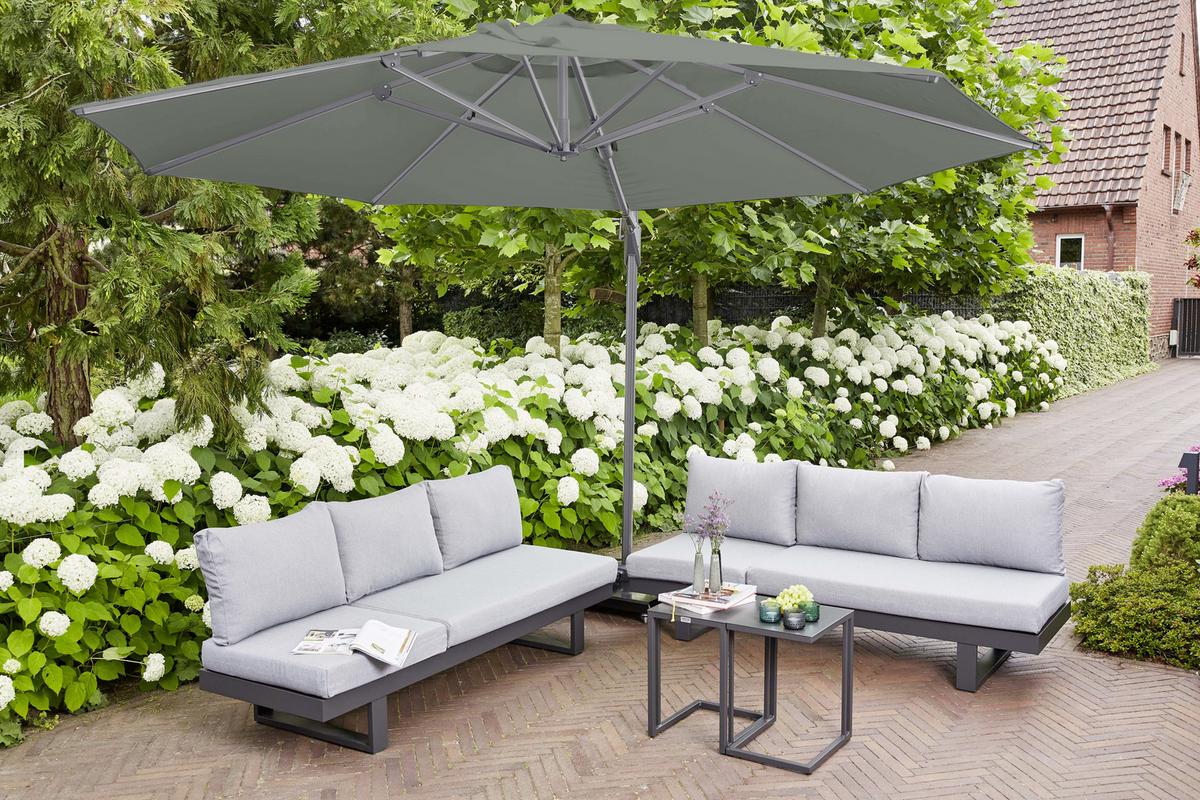 Ampelschirm Sunset N+ Ø 350 H: 252 cm Anthrazit/Olivgrün - Anthrazit/Olivgrün, KONVENTIONELL, Textil/Metall (350/350cm) - Siena Garden