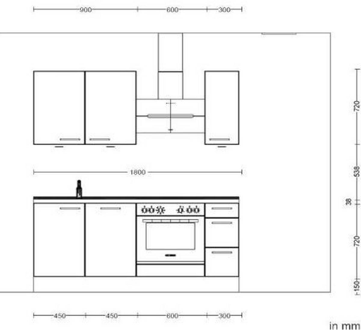 KÜCHENLEERBLOCK TOUCH HIGH - LINE, H1 RECHTS - Weiß/Grau, MODERN, Holzwerkstoff (180cm) - Nobilia