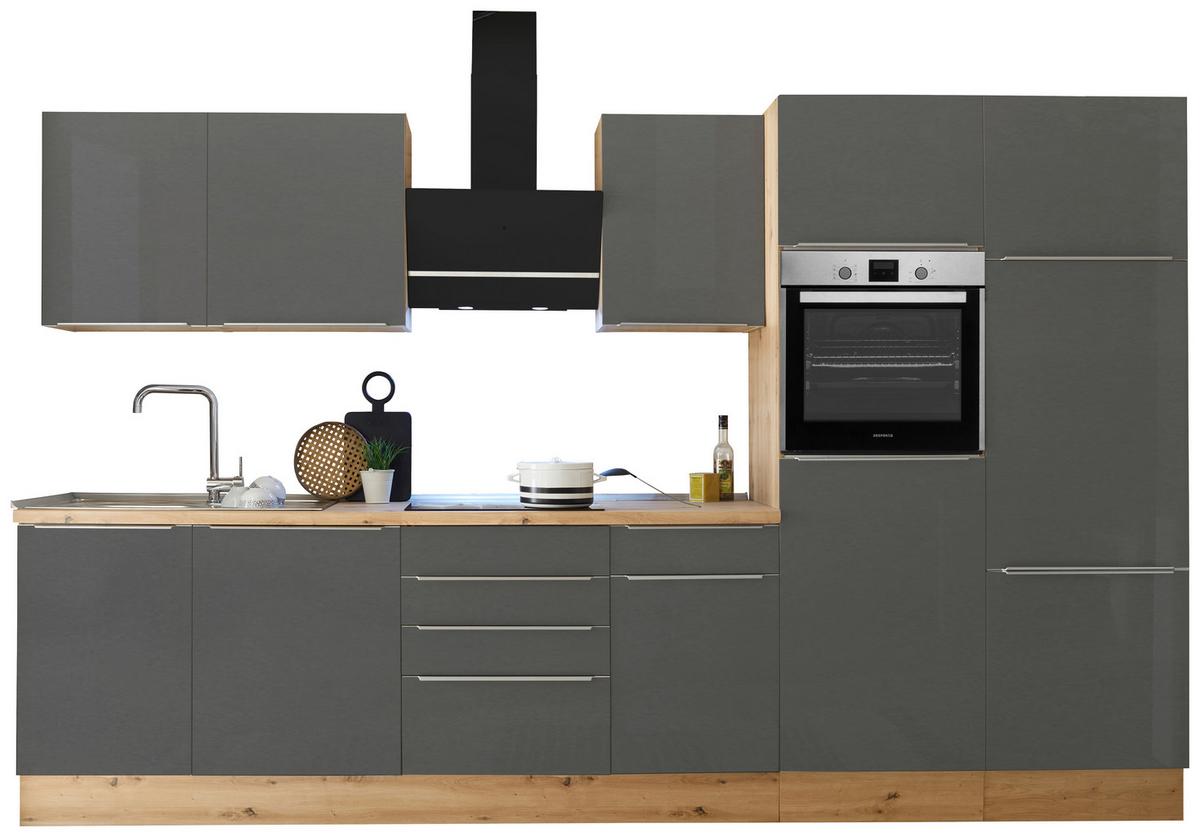 Küchenzeile mit Geräten B: 340 cm Grau/Eiche Dekor - Anthrazit/Eiche Artisan, LIFESTYLE, Holzwerkstoff (340cm) - Respekta
