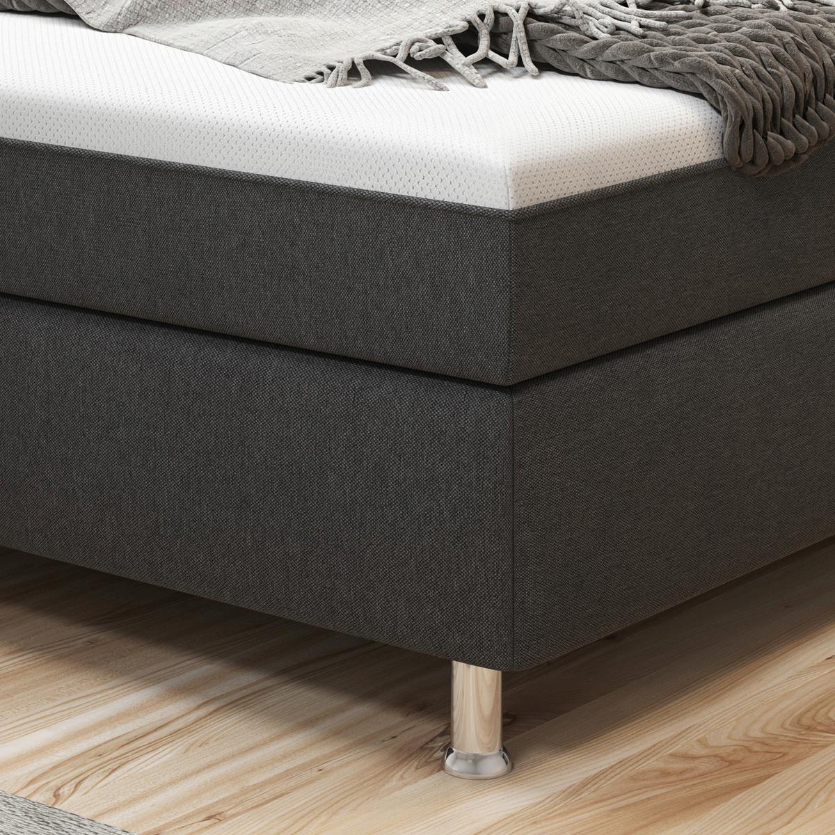 Boxspringbett mit Topper 180x200 cm King De Luxe-F - Anthrazit/Silberfarben, KONVENTIONELL, Textil (180/115/210cm) - MID.YOU