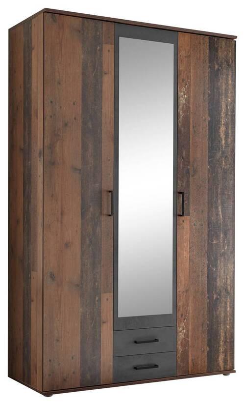 Drehtürenschrank Mit Spiegel B: 120 cm Chicago - Schieferfarben/Akaziefarben, Basics, Glas/Holzwerkstoff (120/196/53,5cm) - MID.YOU