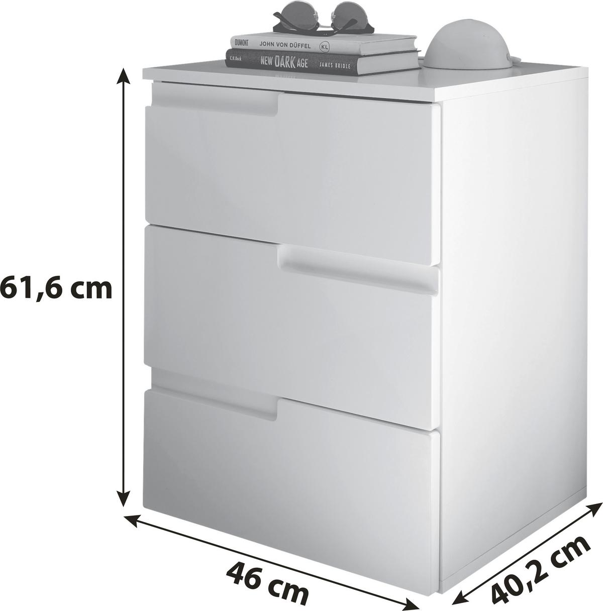 Nachtkästchen Weiß H: 60,9 cm, Spice 3 - Weiß Hochglanz/Schwarz, MODERN, Holzwerkstoff (46,2/60,9/40cm)