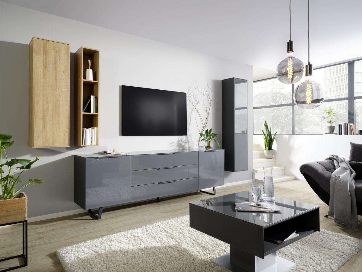 ZÁVĚSNÁ SKŘÍŇKA MAX BOX - antracitová, Moderní, kompozitní dřevo/sklo (38/175/32cm) - Premium Living