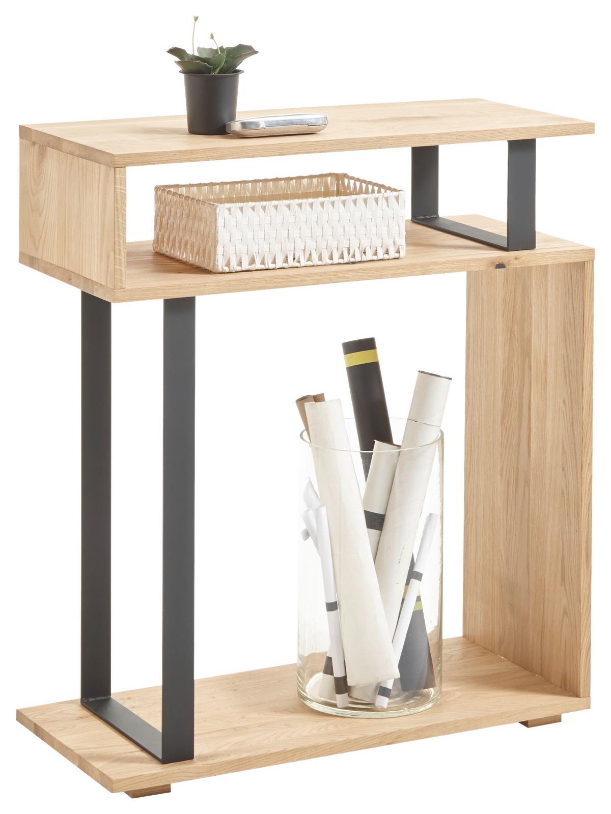 Konzolový stůl dub masiv LUCIO - černá/barvy dubu, Natur, kov/dřevo (80/35/92cm) - MID.YOU