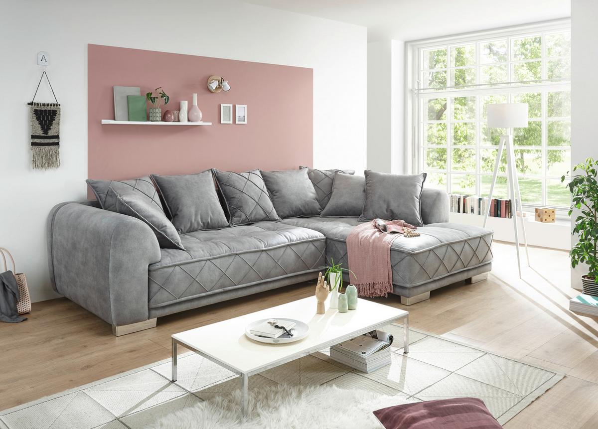 Sedacia súprava v tvare L SENTINA sivá - sivá/strieborná, Basics, textil/plast (319/194cm) - MID.YOU