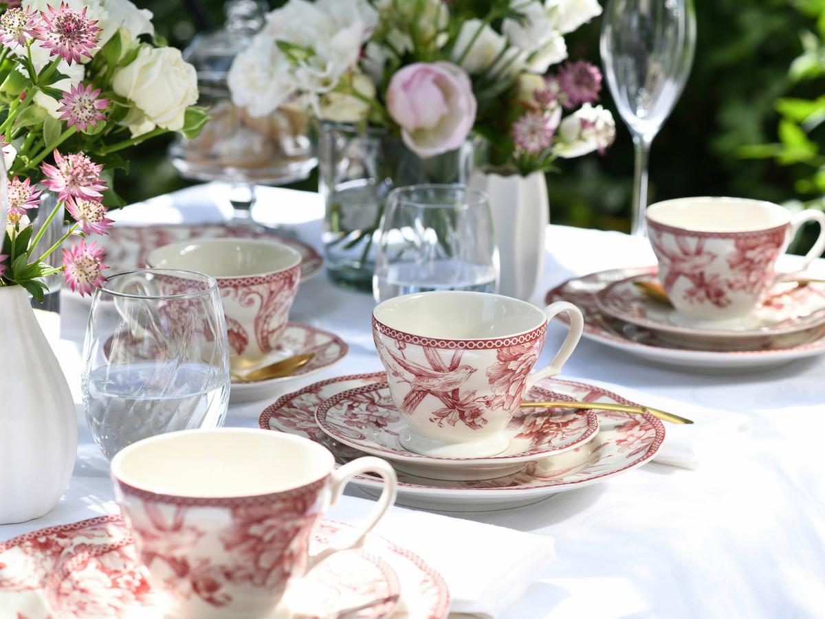 Kaffeeservice Keramik, Weiß/Bordeaux, 12--Teilig - Bordeaux/Weiß, Basics, Keramik - Creatable