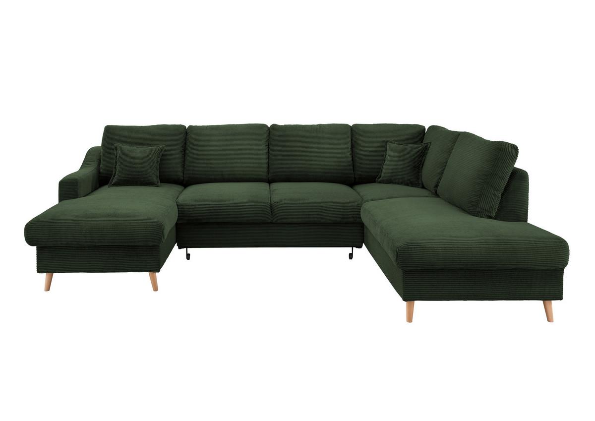 Wohnlandschaft Valentina Mit Schlaffunktion Dunkelgrün - Dunkelgrün/Naturfarben, KONVENTIONELL, Textil (150/301/200cm) - P & B