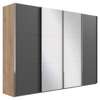 Schwebetürenschrank M. Spiegel 350cm Level 36a, Graphit/eiche - Eichefarben/Graphitfarben, Basics, Glas/Holzwerkstoff (350/216/65cm) - MID.YOU