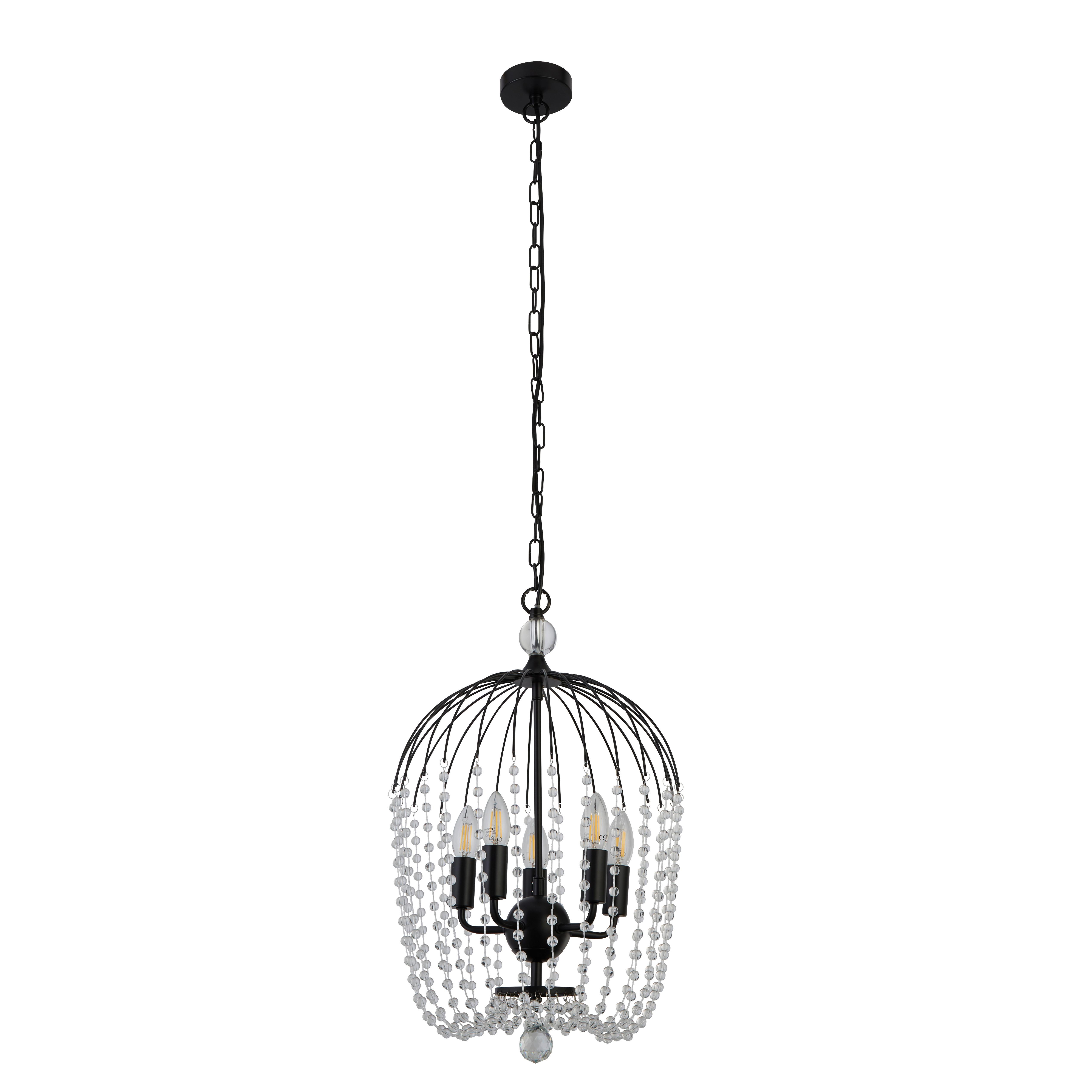 Hängeleuchte Shower H: 150 cm 5-Flammig - Schwarz, Design, Glas/Metall (36/150cm)