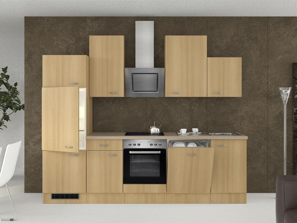 Küchenzeile Nano mit Geräten 280 cm Buche/Creme Dekor - Beige/Buchefarben, MODERN, Holzwerkstoff (280cm) - FlexWell