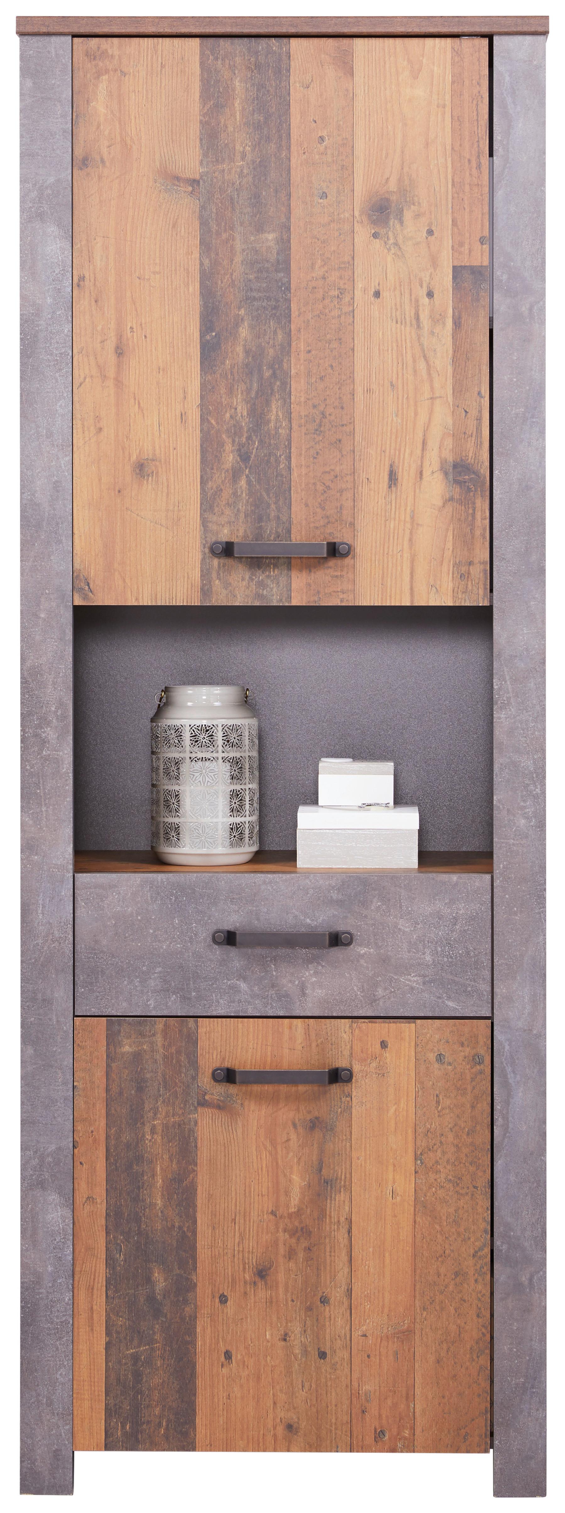 Mehrzweckschrank Ontario Old Style Deko BxH 71,4x200 cm - Dunkelgrau/Eichefarben, Trend, Holzwerkstoff (71,4/200/41,5cm) - Ondega