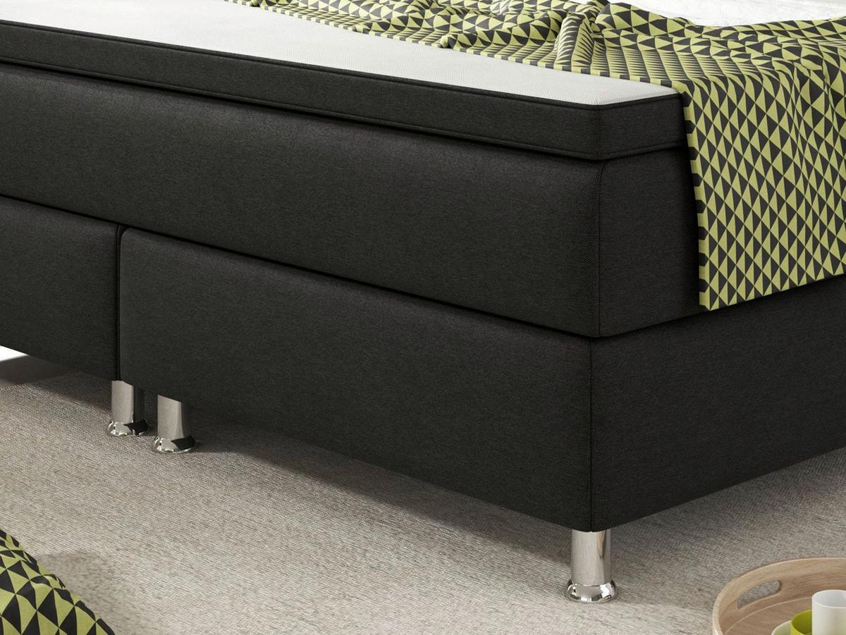 Boxspringbett Mit Topper Kingsize 180x210 Köln - Silberfarben/Schwarz, KONVENTIONELL, Textil (180/115/210cm) - MID.YOU