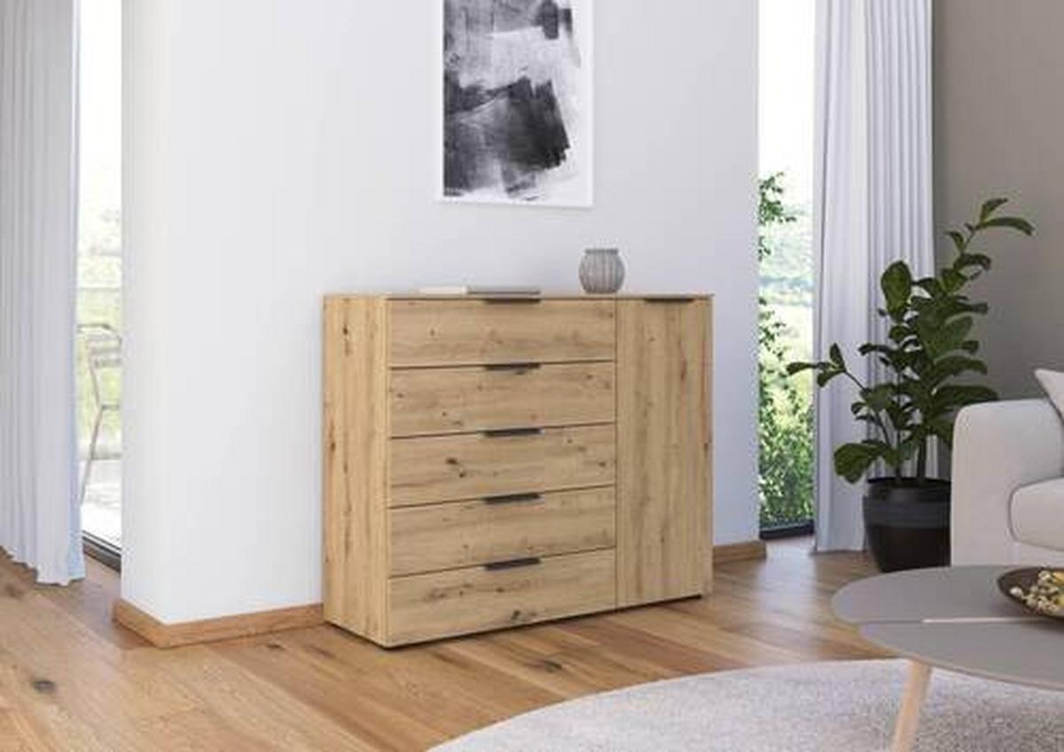 Kommode 120 cm Flipp Eiche/Graphitfarben - Graphitfarben/Eiche Artisan, MODERN, Holzwerkstoff (120/100/42cm) - Rauch Möbel