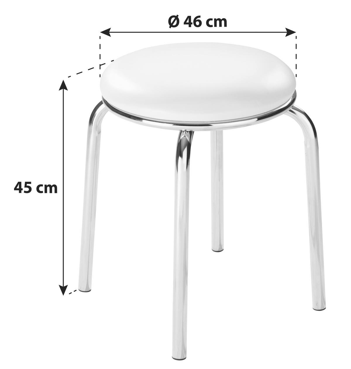 Stapelhocker Pub Metall Chrom/Lederlook Weiß H: 45 cm - Weiß, KONVENTIONELL, Kunststoff/Metall (46/45cm)