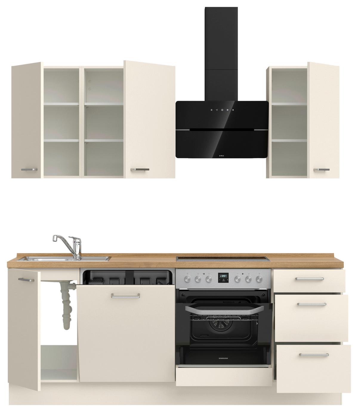 Kuchynská linka 210 cm, magnóliová supermatná - barvy dubu/magnolie, Moderní, kov/kompozitní dřevo (210cm) - Nobilia