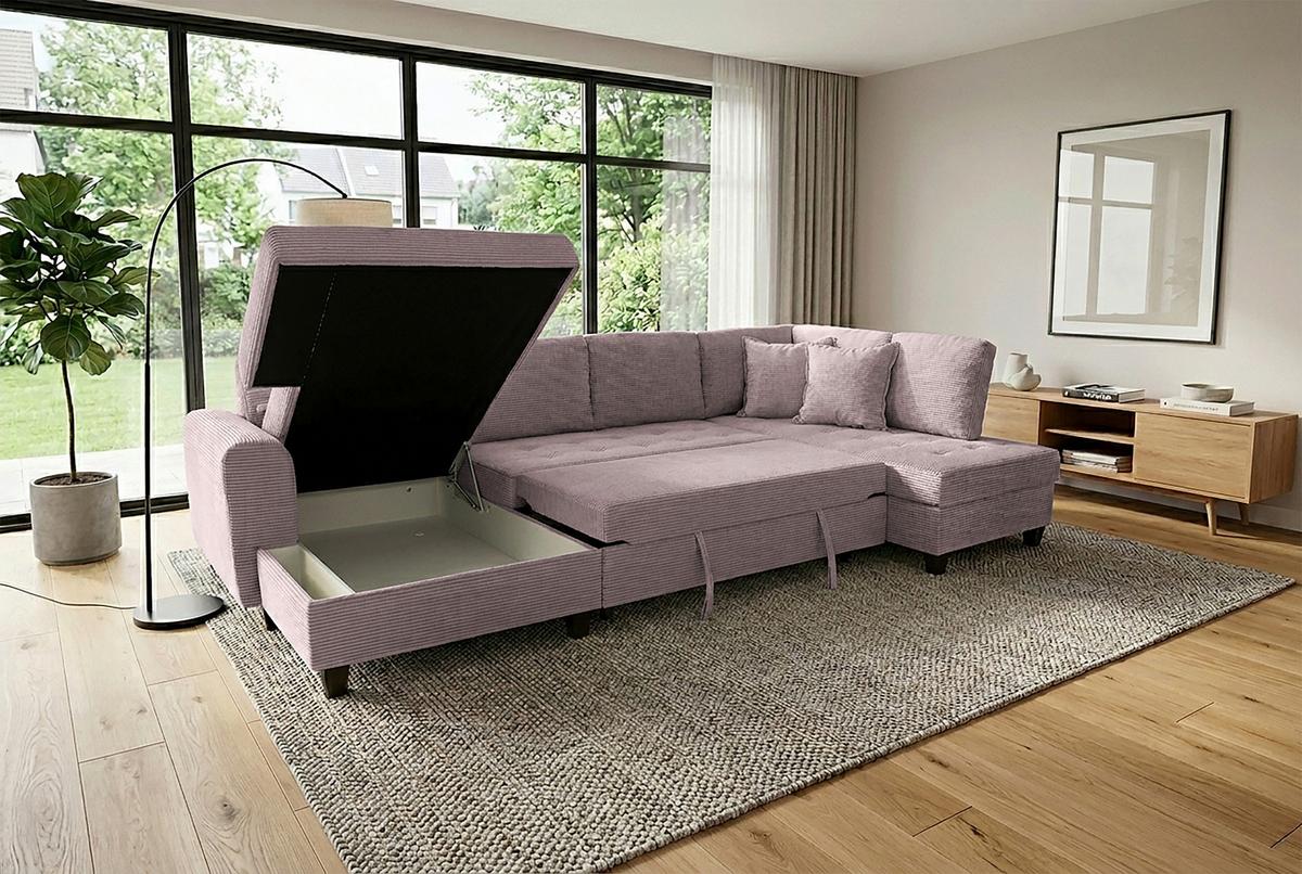 Wohnlandschaft Moritz Rosa U-Form:155x324x178 Cm - Rosa, Trend, Textil (155/324/178cm)