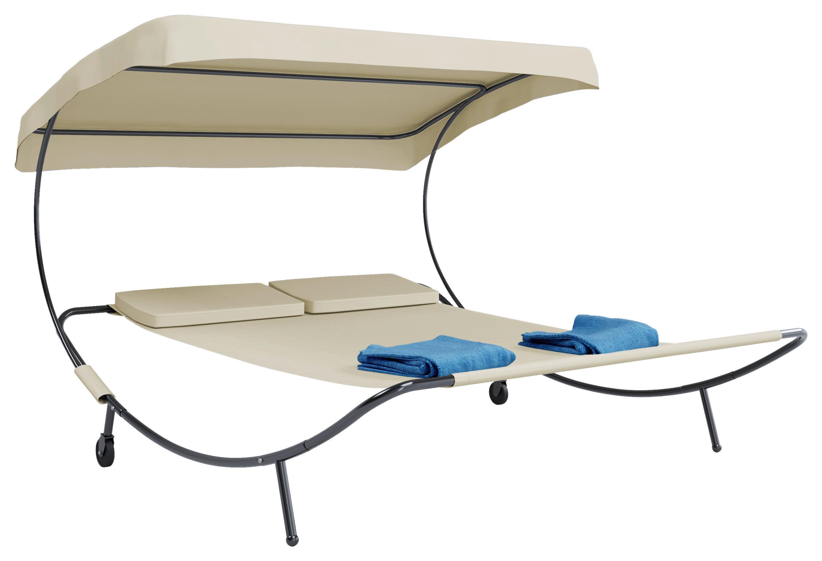 Doppel-sonnenliege Bindox Metall/textil Mit Sonnendach - Creme, Basics, Textil/Metall (130/137/200cm) - MID.YOU