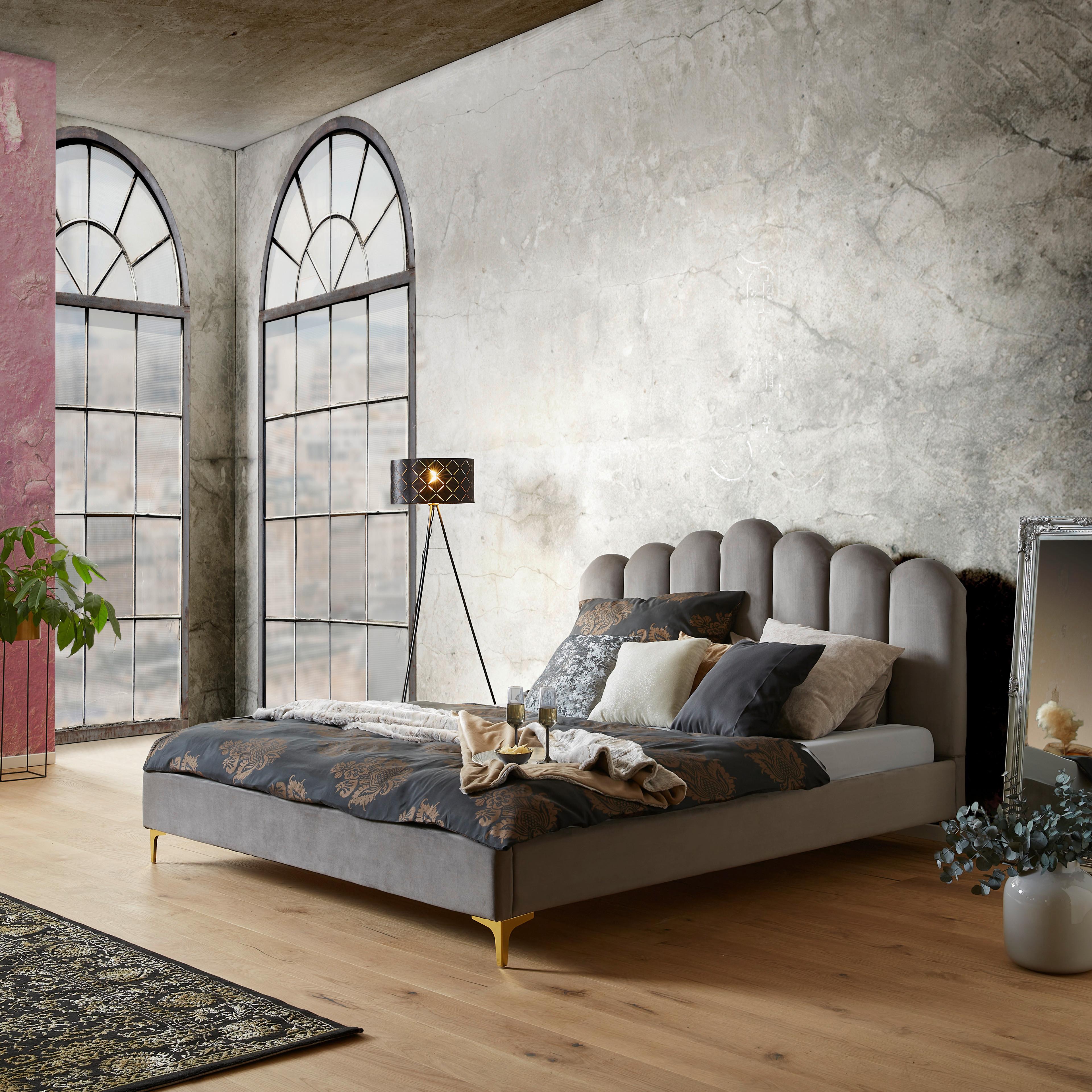 Polsterbett Mit Lattenrost 180x200 Cm Lucy Grau - Goldfarben/Schwarz, MODERN, Holz/Holzwerkstoff (180/200cm) - Livetastic