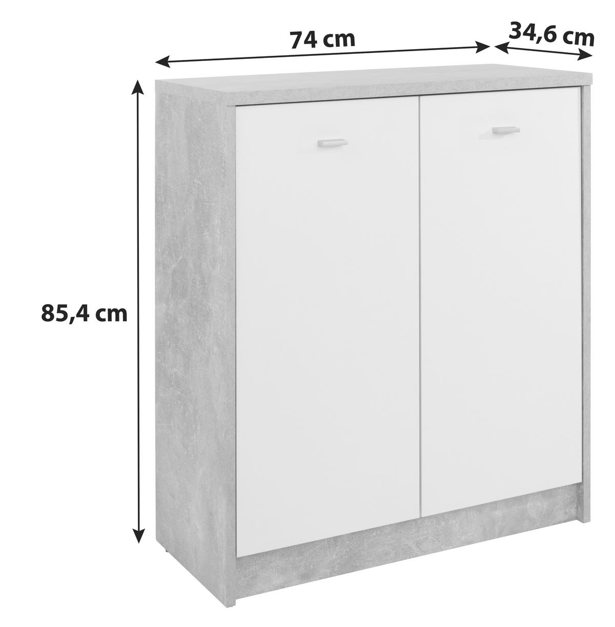 Kommode B 74cm 4-You New, Beton Optik/Weiß - Weiß/Grau, MODERN, Holzwerkstoff (74/85,4/34,6cm)