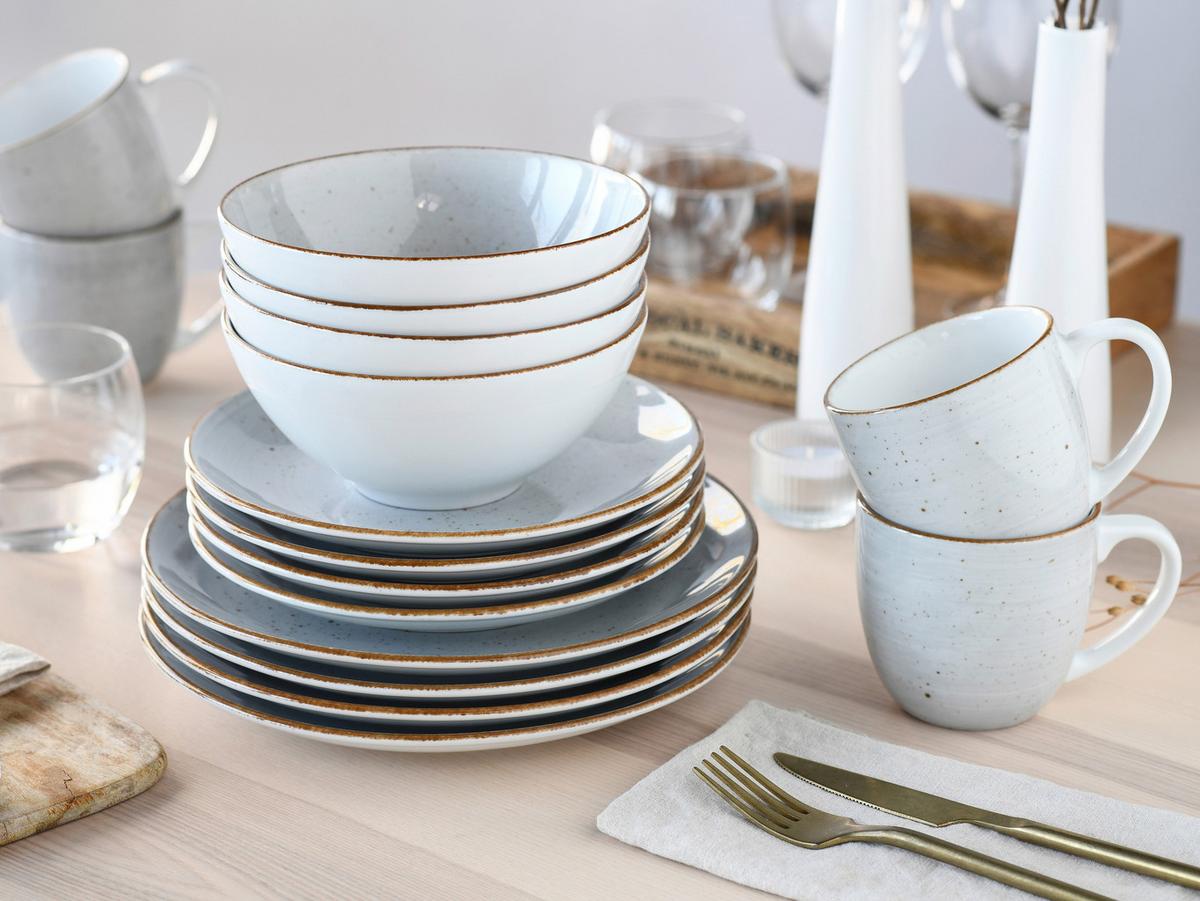 Kombiservice 16-Tlg. Keramik, Weiß, Hellgrau - Hellgrau/Weiß, Basics, Keramik - Creatable