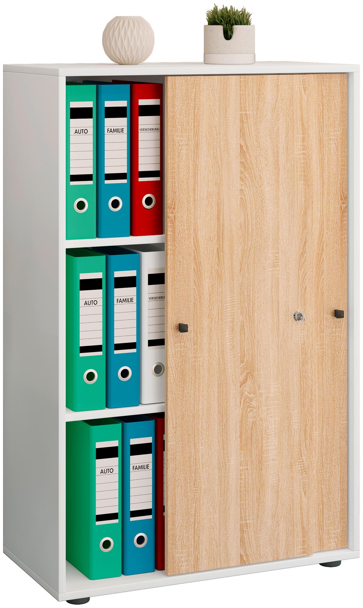 Aktenschrank Lona Weiß, Eiche Dekor B: 70cm - Weiß/Sonoma Eiche, Design, Holzwerkstoff (70/110/39cm) - MID.YOU