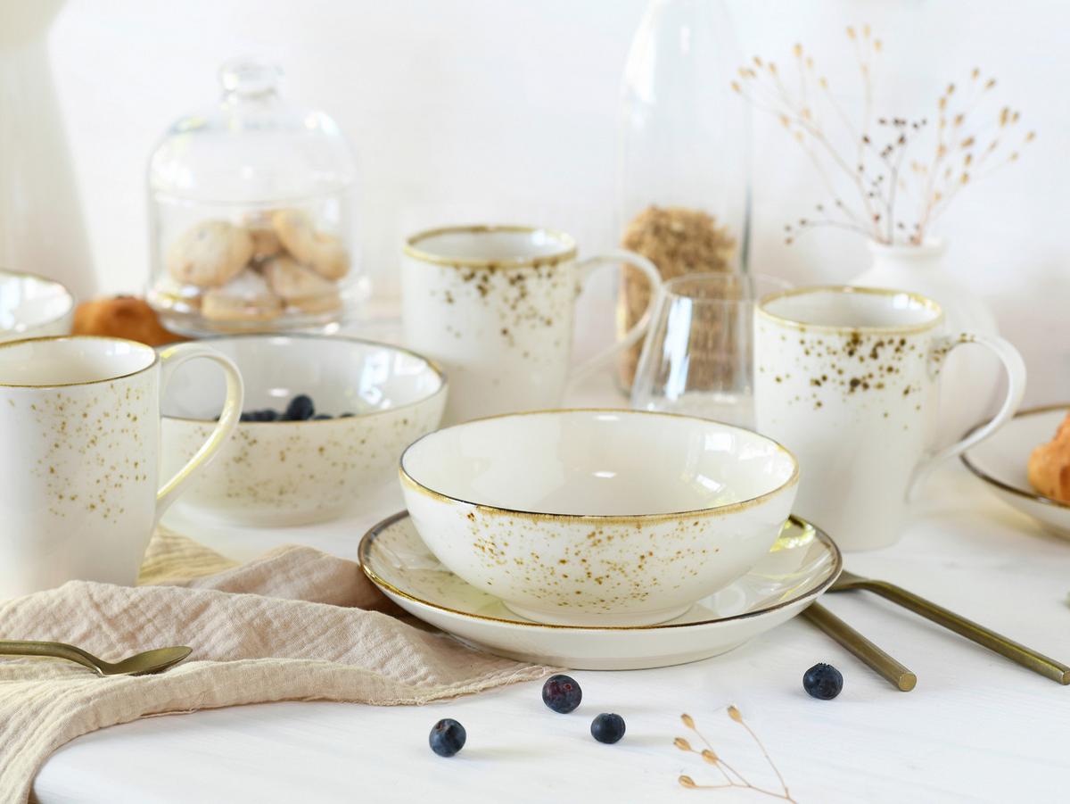 Frühstücksservice 12 -Teilig. Steinzeug, creme - Creme, Basics, Keramik - Creatable