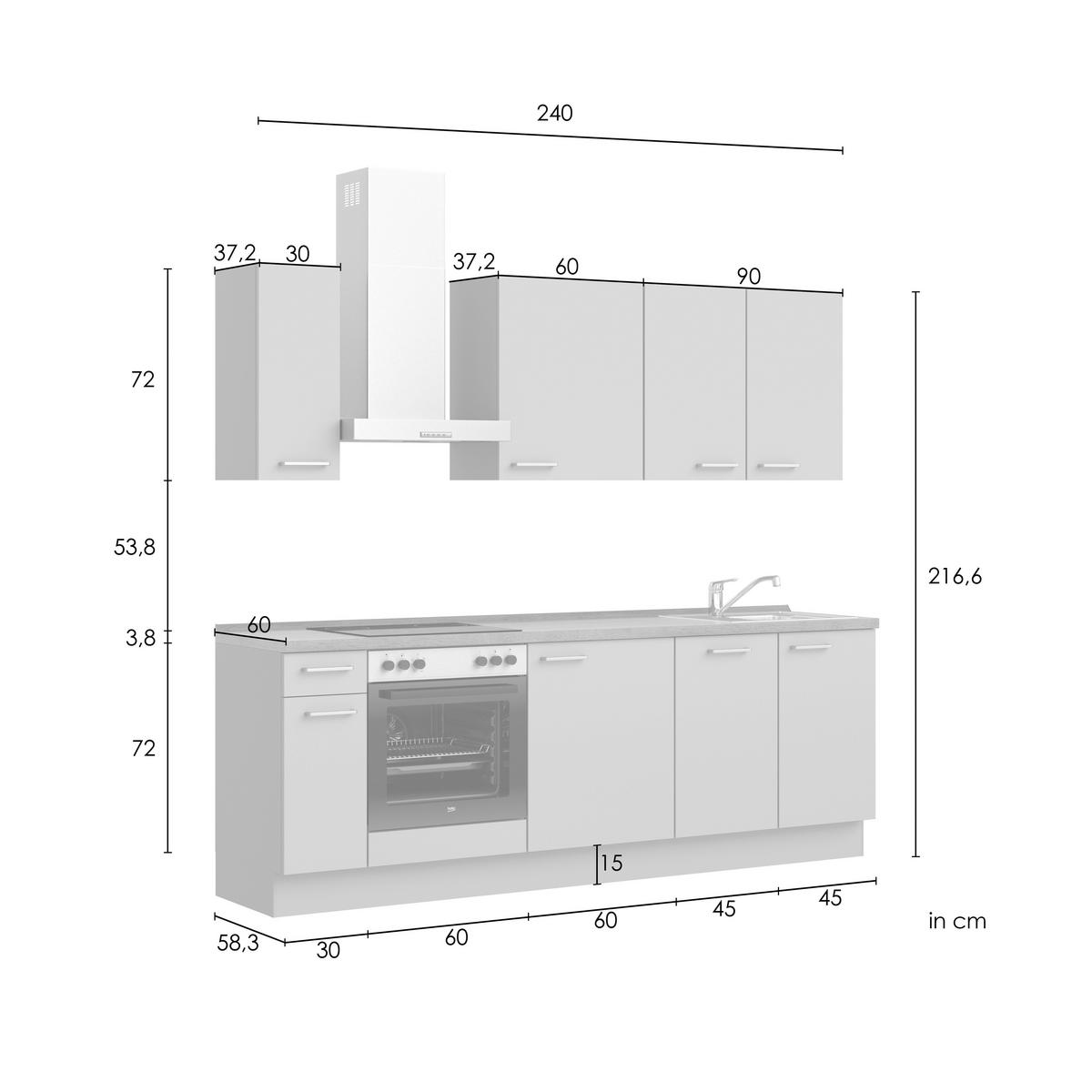 Kuchyňská linka 240 cm olivově zelená - barvy dubu/černá, Moderní, kov/kompozitní dřevo (240cm) - Nobilia