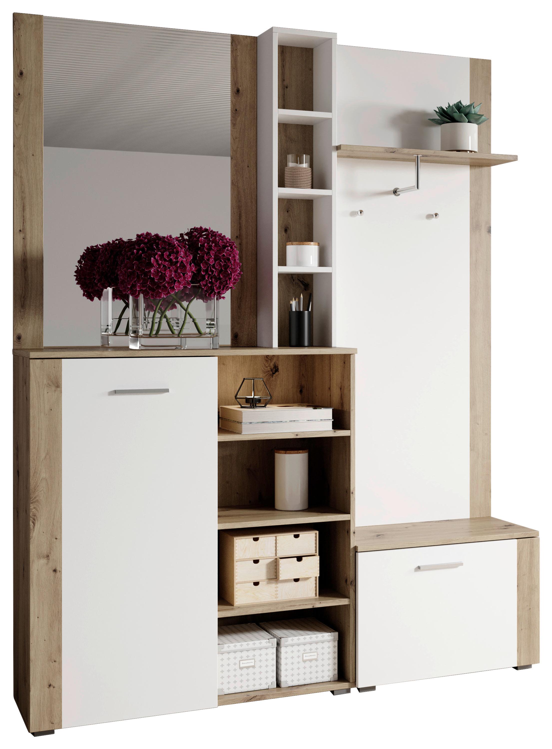 Předsíň BARRY - bílá/barvy dubu, Basics, kompozitní dřevo/sklo (150/190/31.8cm)