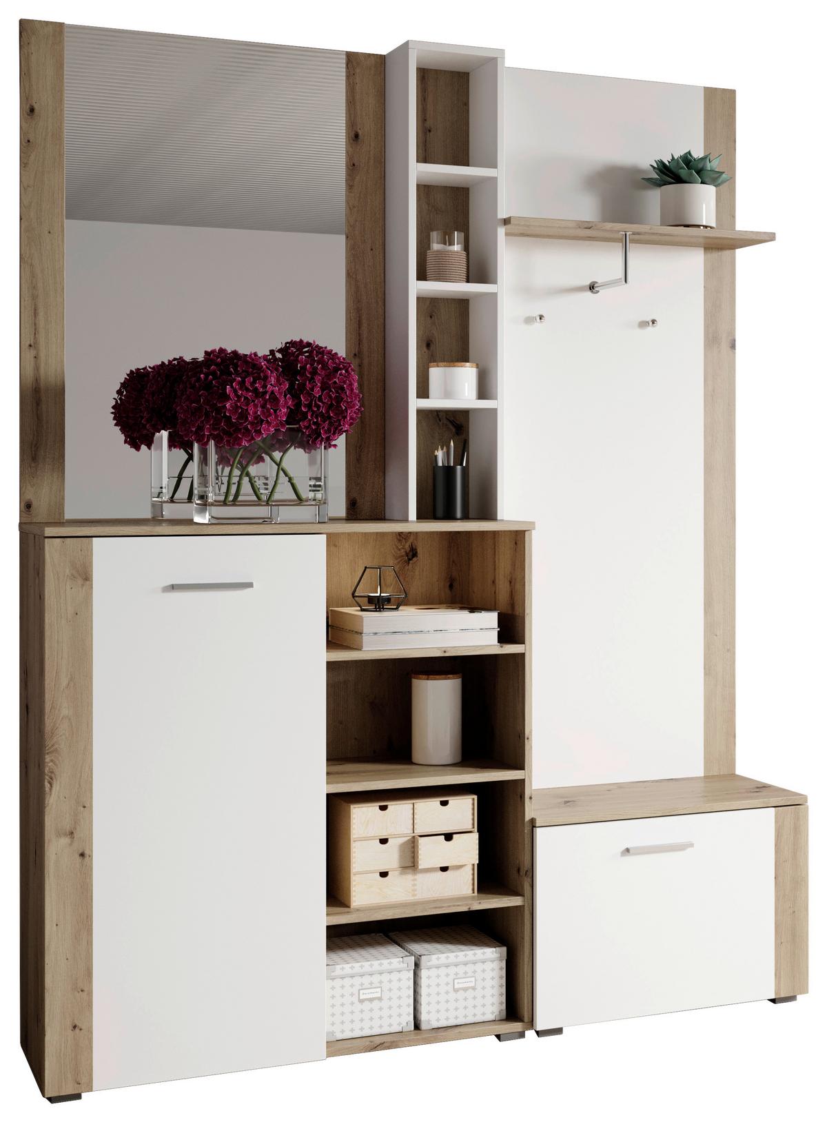 Předsíň BARRY - bílá/barvy dubu, Basics, kompozitní dřevo/sklo (150/190/31.8cm)