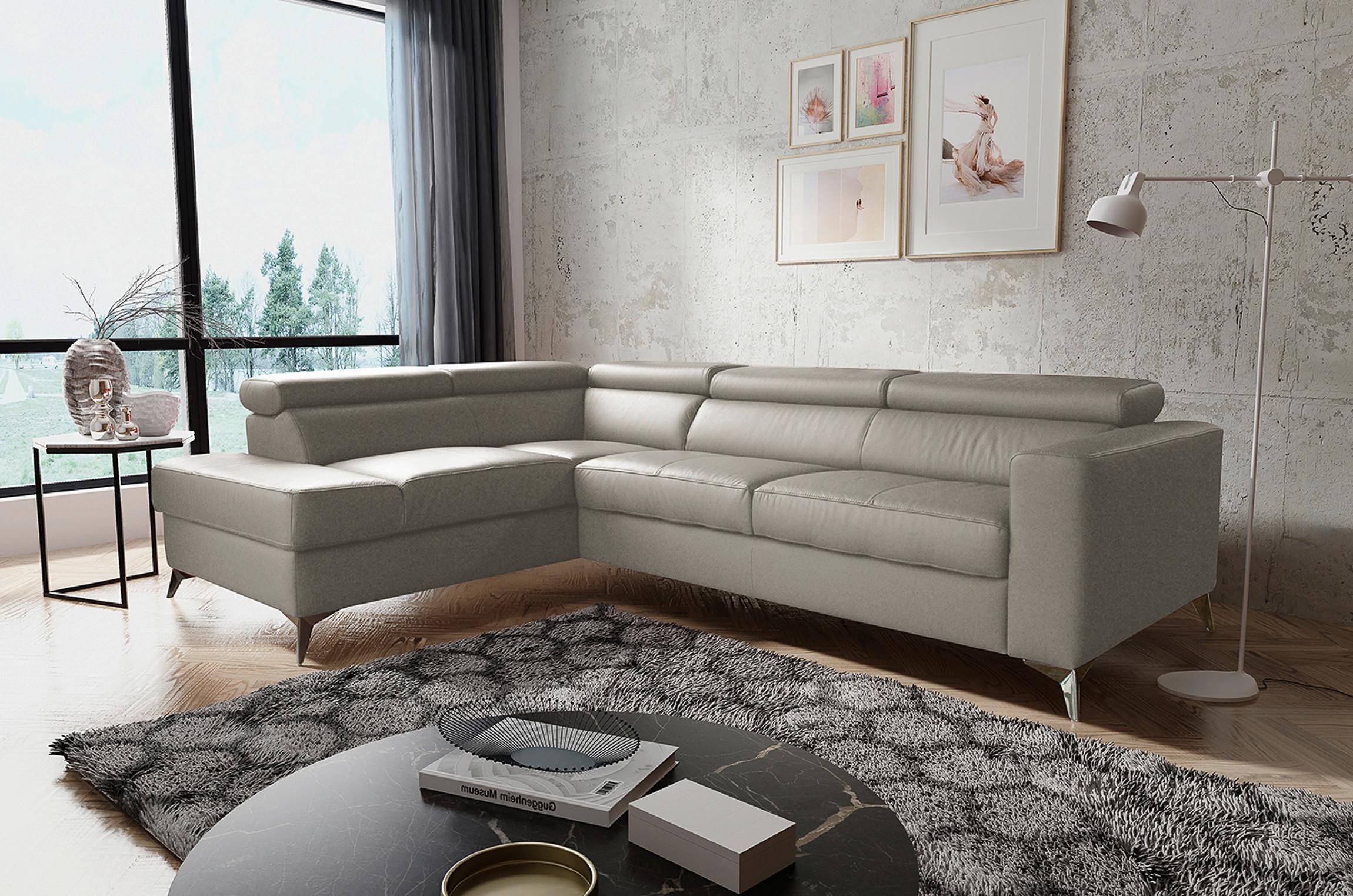 Ecksofa Mondo, Hellgrau S: 208x286 Cm - Chromfarben/Hellgrau, Design, Leder/Textil (208/286cm) - Livetastic
