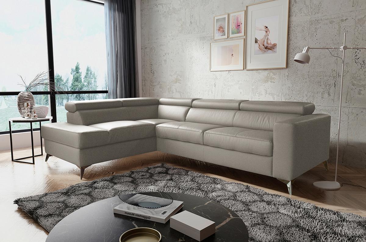 Ecksofa Mondo, Hellgrau S: 208x286 Cm - Chromfarben/Hellgrau, Design, Leder/Textil (208/286cm) - Livetastic